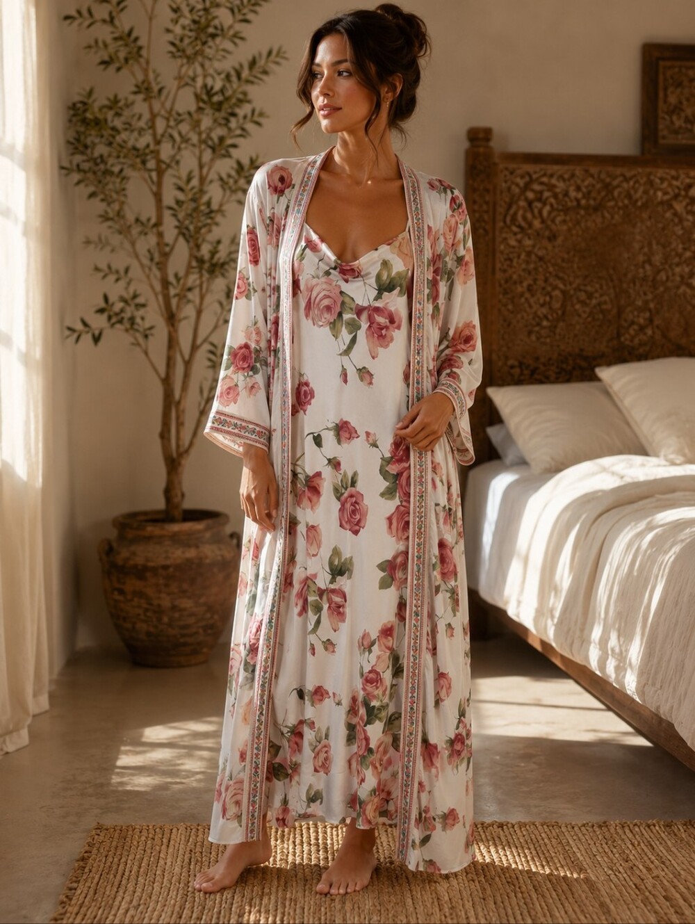Oscar De La Renta Pink Label Floral Polyester Lounge Set L